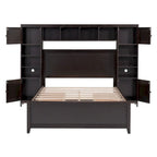 Lit de rangement double en bois blanc/gris/espresso avec armoire et étagère – Pour 2 personnes