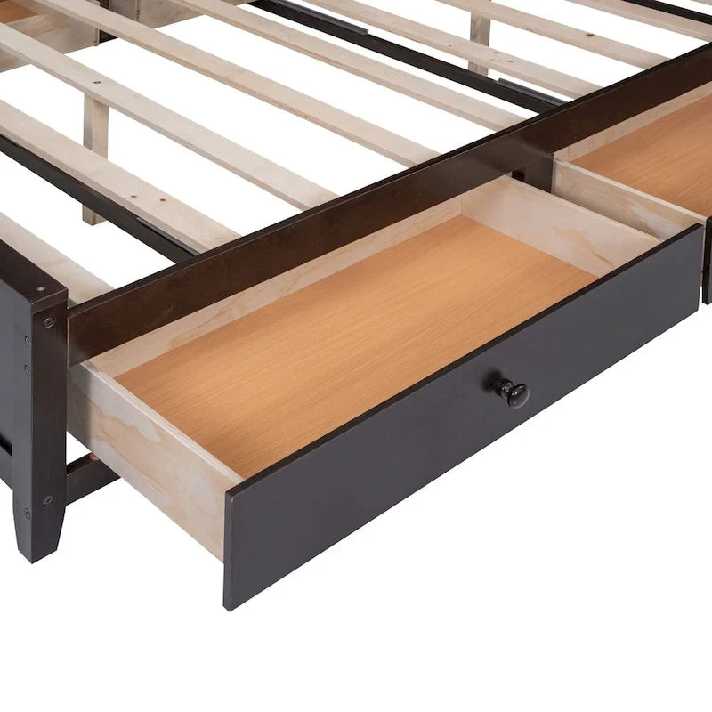 Lit de rangement double en bois blanc/gris/espresso avec armoire et étagère – Pour 2 personnes