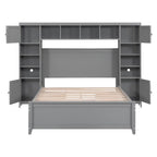Lit de rangement double en bois blanc/gris/espresso avec armoire et étagère – Pour 2 personnes