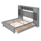 Lit de rangement double en bois blanc/gris/espresso avec armoire et étagère – Pour 2 personnes
