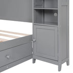 Lit de rangement double en bois blanc/gris/espresso avec armoire et étagère – Pour 2 personnes