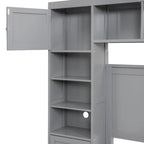 Lit de rangement double en bois blanc/gris/espresso avec armoire et étagère – Pour 2 personnes