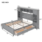 Lit de rangement double en bois blanc/gris/espresso avec armoire et étagère – Pour 2 personnes