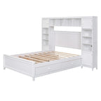 Lit de rangement double en bois blanc/gris/espresso avec armoire et étagère – Pour 2 personnes