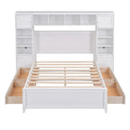 Lit de rangement double en bois blanc/gris/espresso avec armoire et étagère – Pour 2 personnes