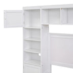 Lit de rangement double en bois blanc/gris/espresso avec armoire et étagère – Pour 2 personnes