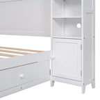 Lit de rangement double en bois blanc/gris/espresso avec armoire et étagère – Pour 2 personnes