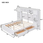 Lit de rangement double en bois blanc/gris/espresso avec armoire et étagère – Pour 2 personnes