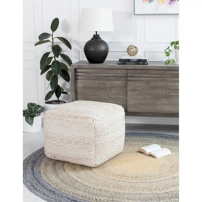 Jani Rhombus 22-inch Brown Square Pouf Ottoman - Handmade Footrest for Living Room, Bedroom, Nursery, Kidsroom