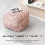Pouf ottoman carré marron Jani Rhombus 22 pouces - Repose-pieds fait main pour salon, chambre, chambre d'enfant, chambre de bébé