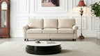 Linen Fabric Upholstered Sofa with Storage, 3-Seater Couch with Solid Wood Frame, Round Arms, and Removable Cushion Cover