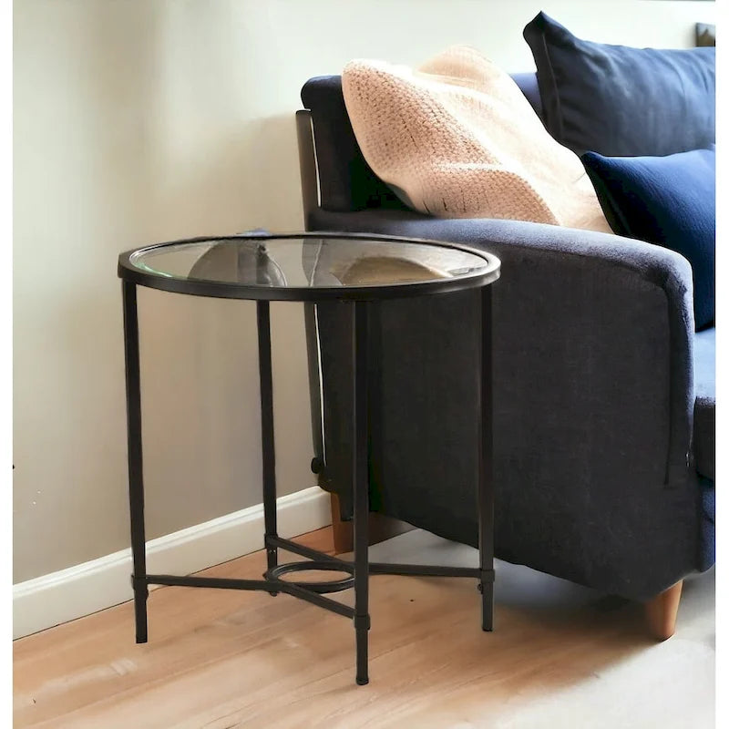   25 Black And Clear Glass Oval End Table - 25x21x24.75